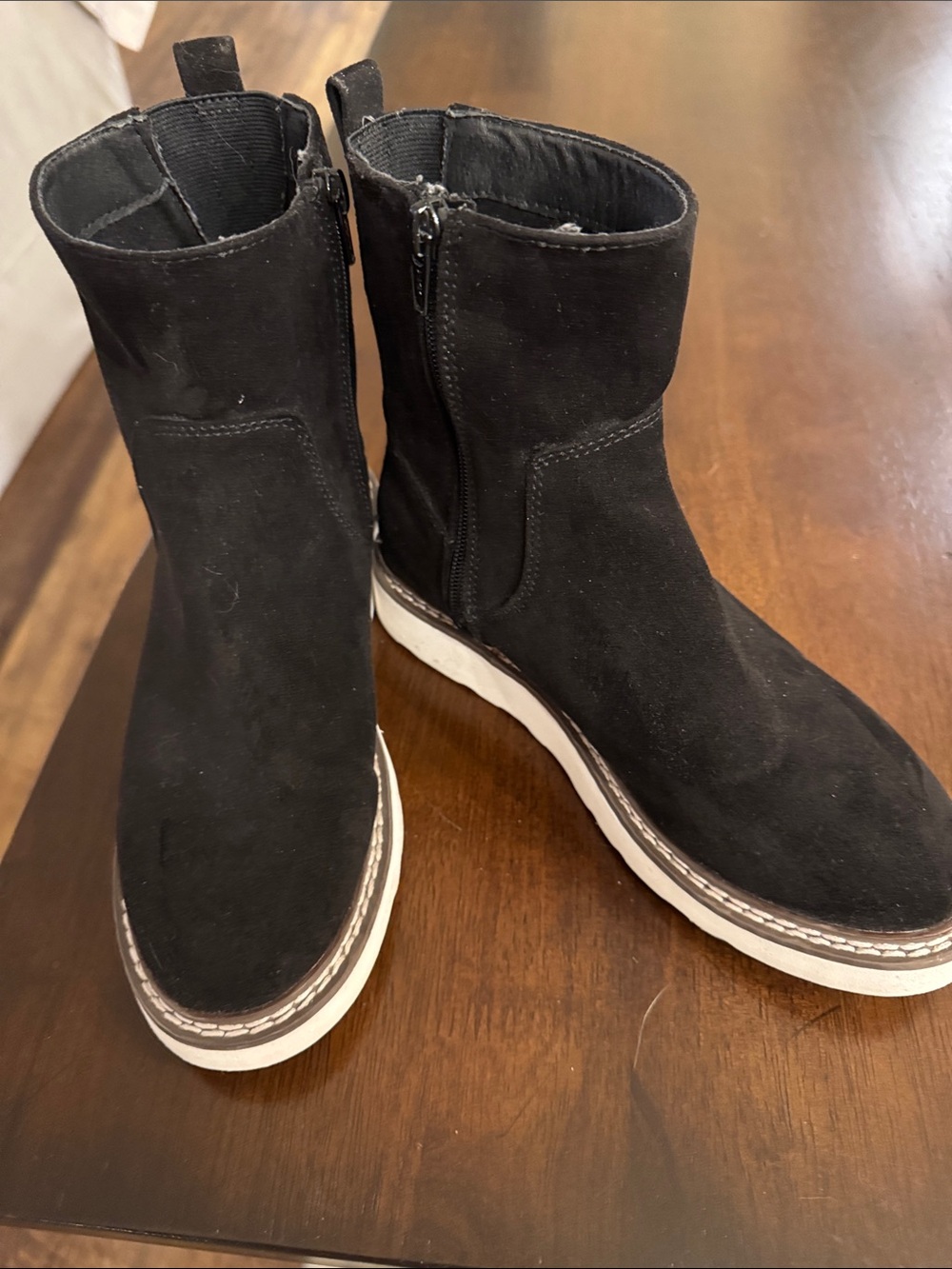 Women’s Black Faux Suede Zip-Up Ankle Boots